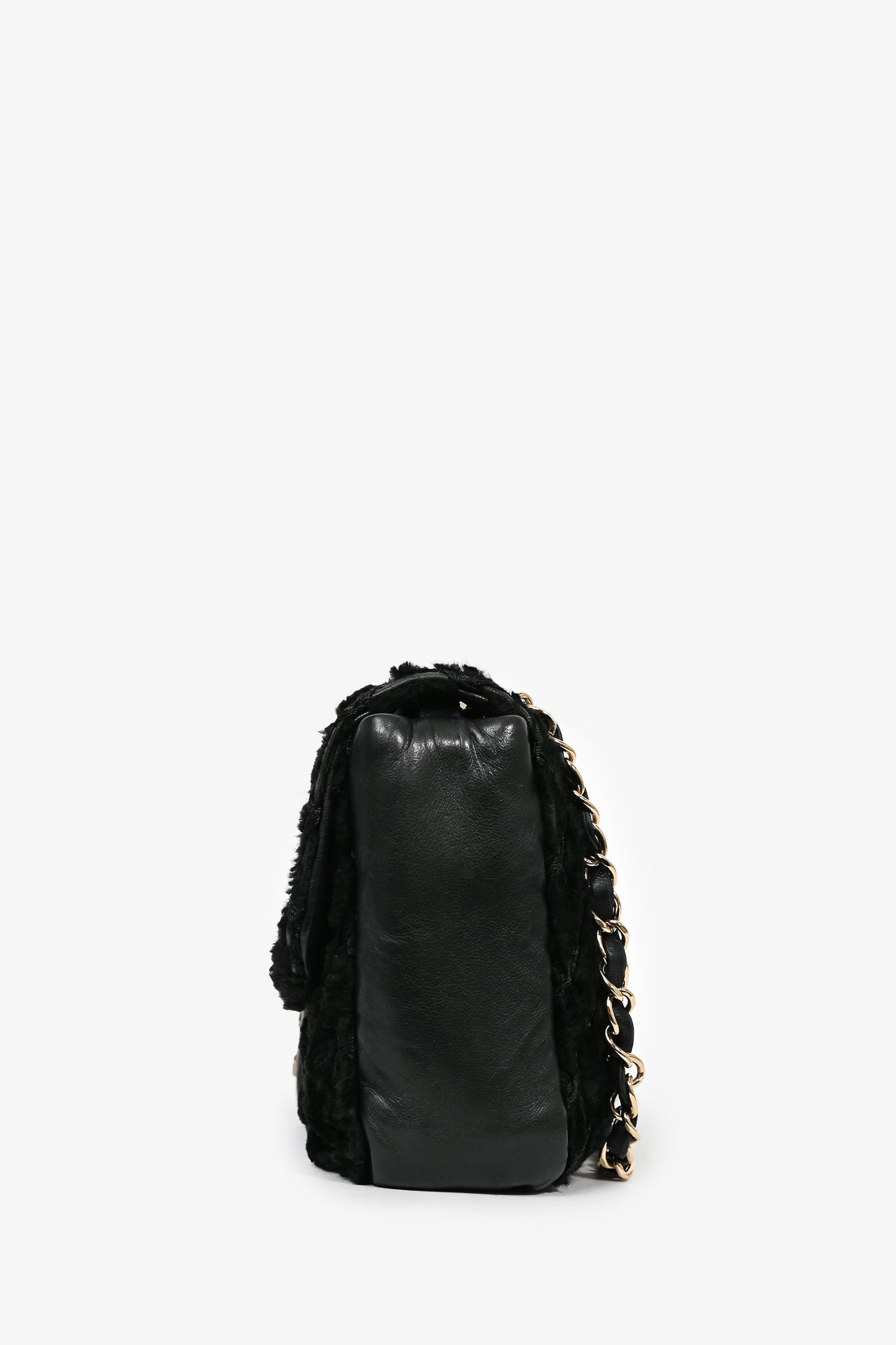 Chanel 2008/09 Black Rabbit Fur/Calfskin Leather Flap Bag