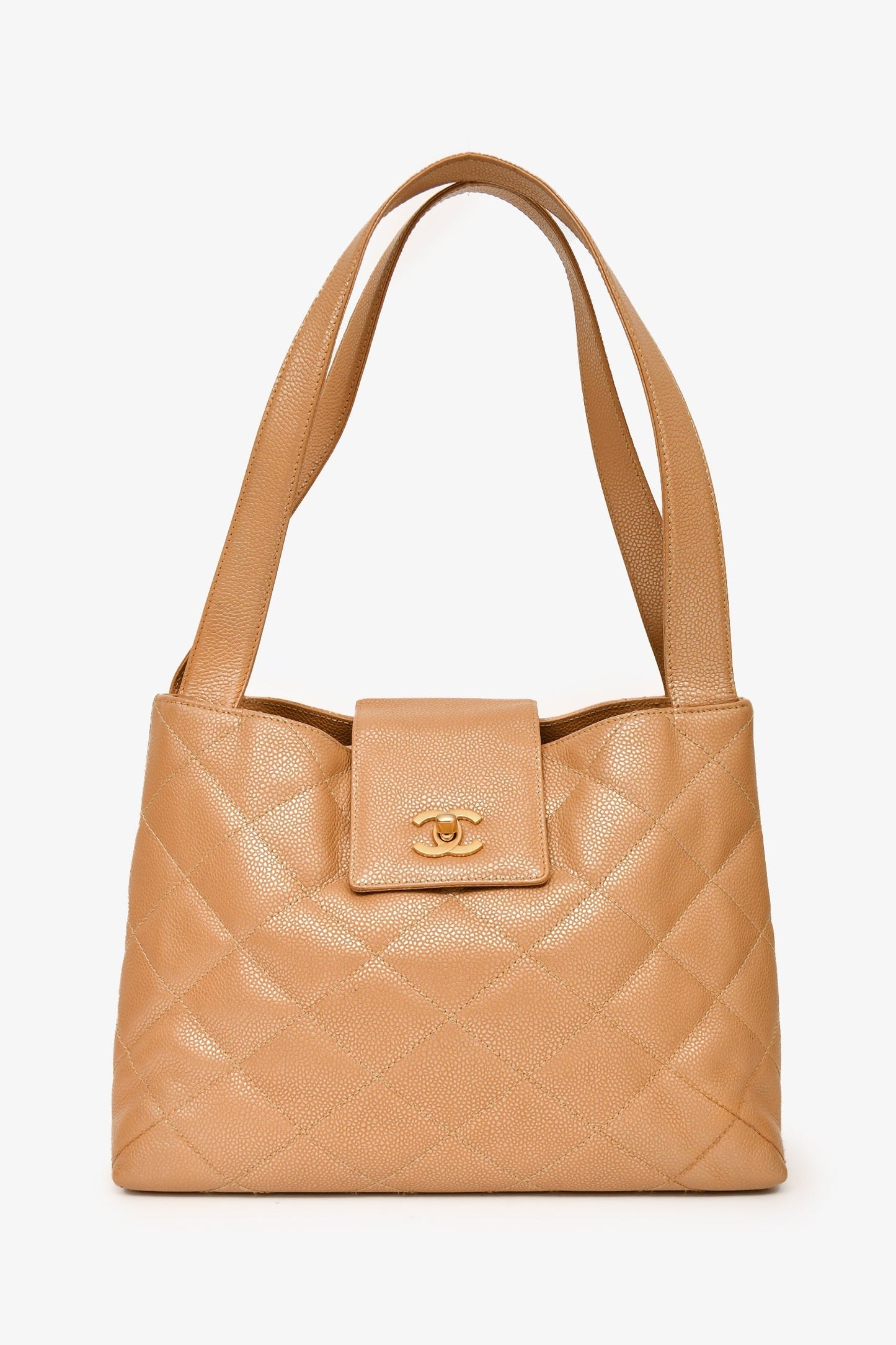 Chanel 2000-02 Beige Caviar Leather Coco Mark Shoulder Bag