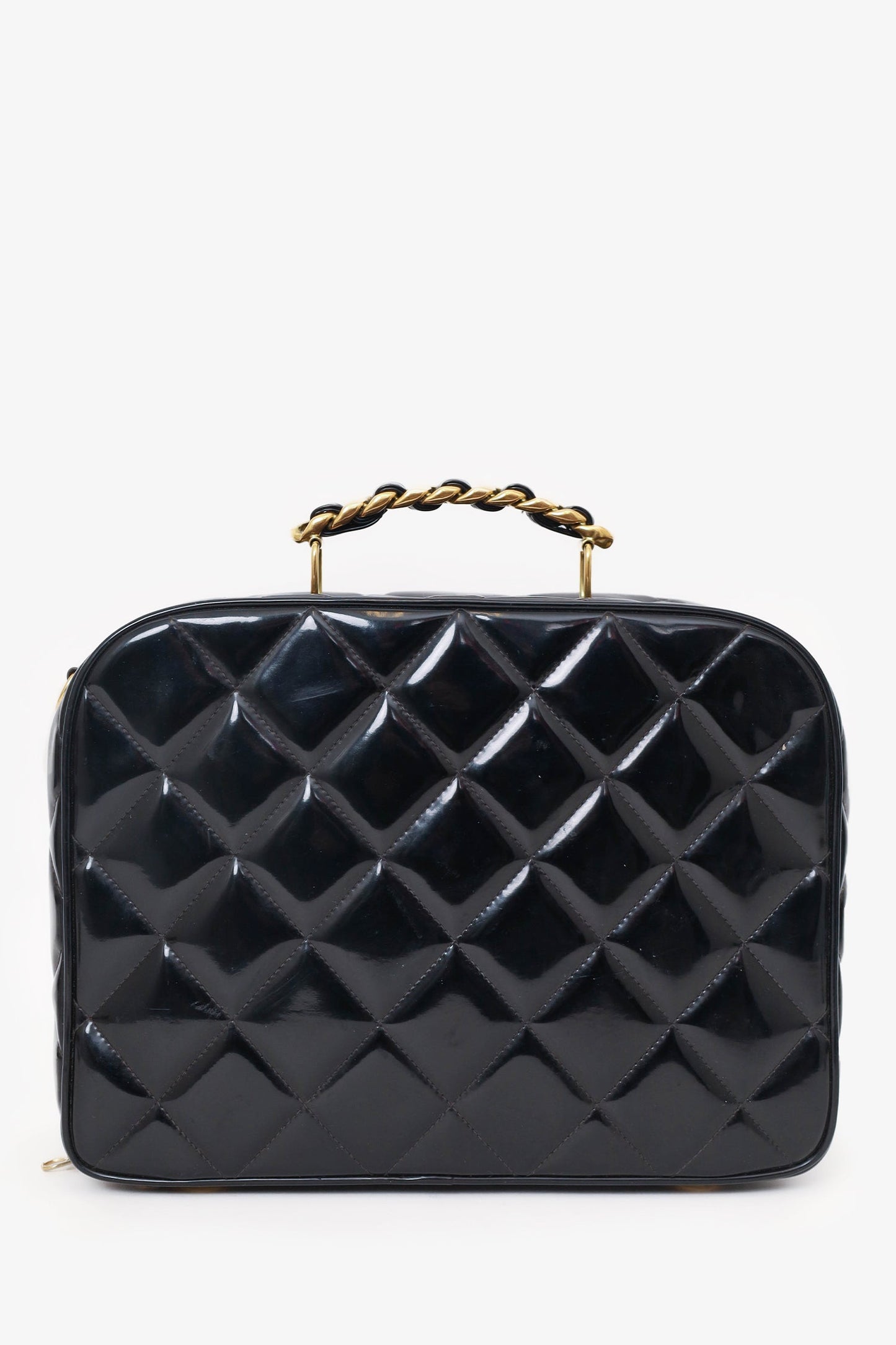 Chanel 1994-96 Black Patent Leather Large Vanity Case Handbag