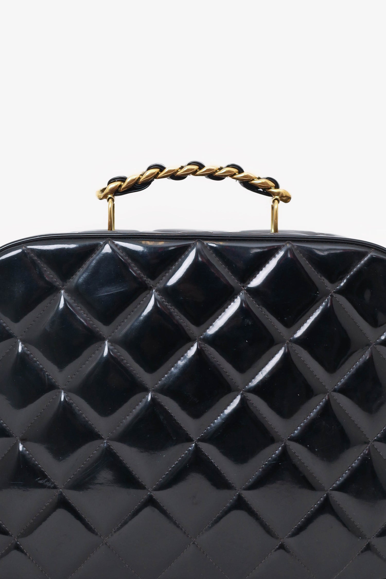 Chanel 1994-96 Black Patent Leather Large Vanity Case Handbag