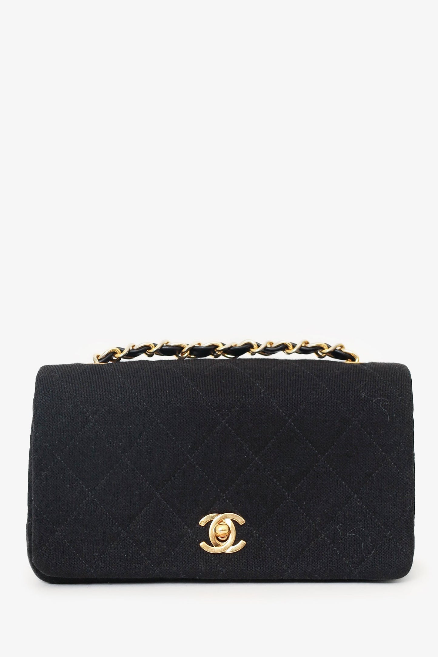 Chanel 1989-91 Black Jersey/Lambskin Mini Full Flap Bag