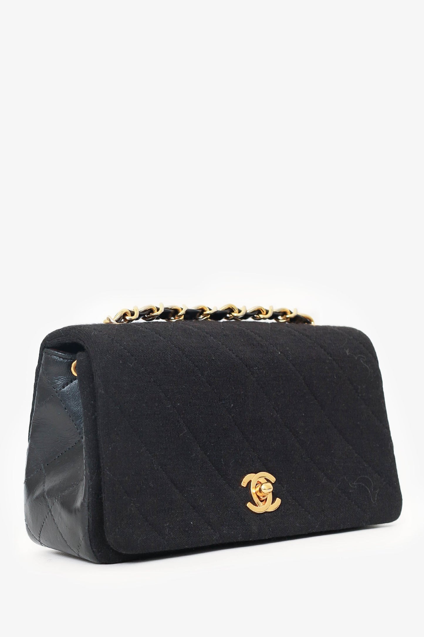 Chanel 1989-91 Black Jersey/Lambskin Mini Full Flap Bag
