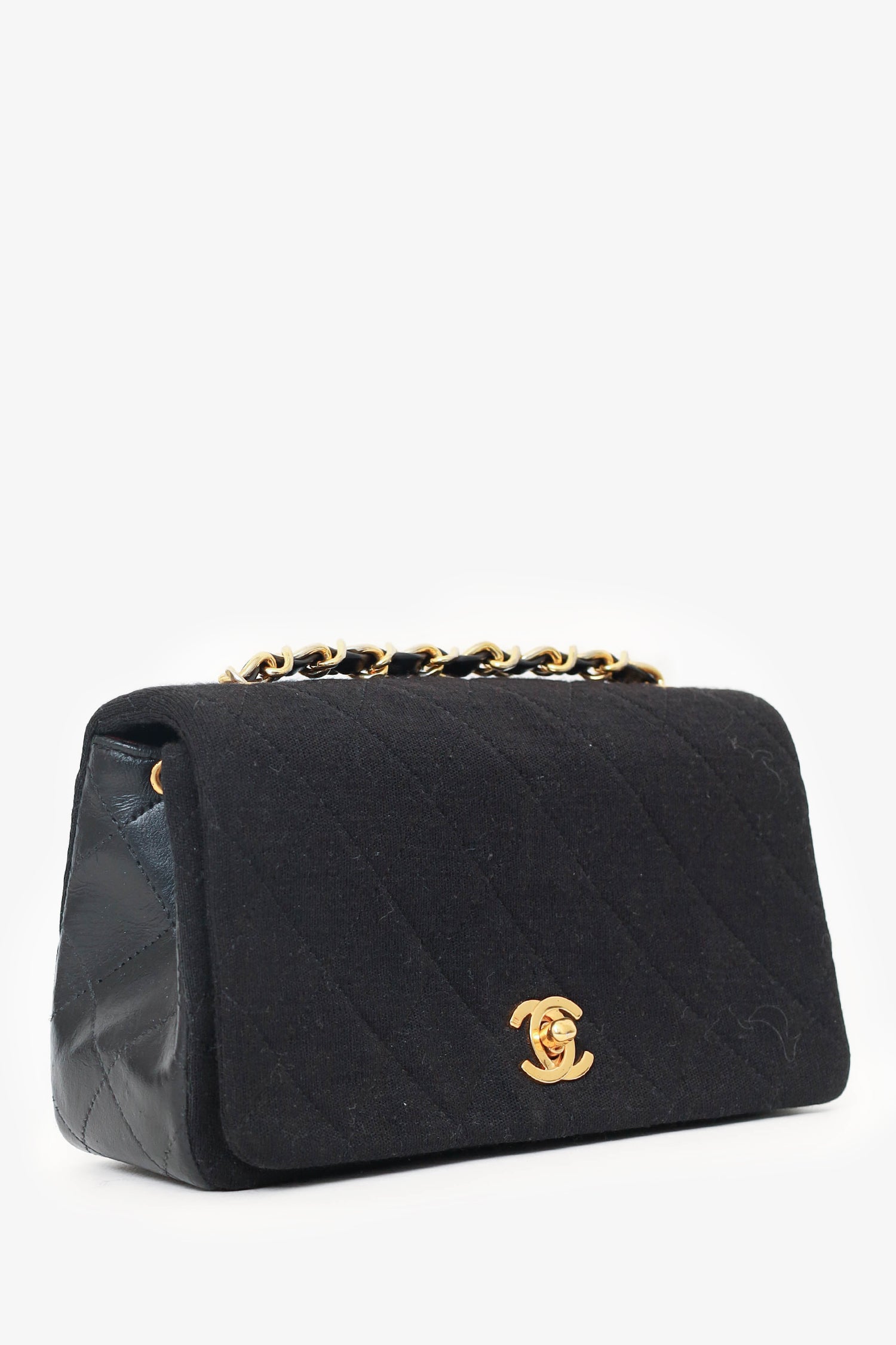 Chanel 1989-91 Black Jersey/Lambskin Mini Full Flap Bag