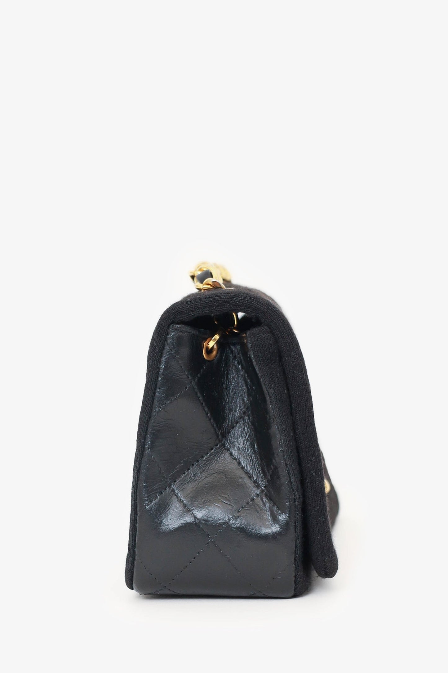 Chanel 1989-91 Black Jersey/Lambskin Mini Full Flap Bag