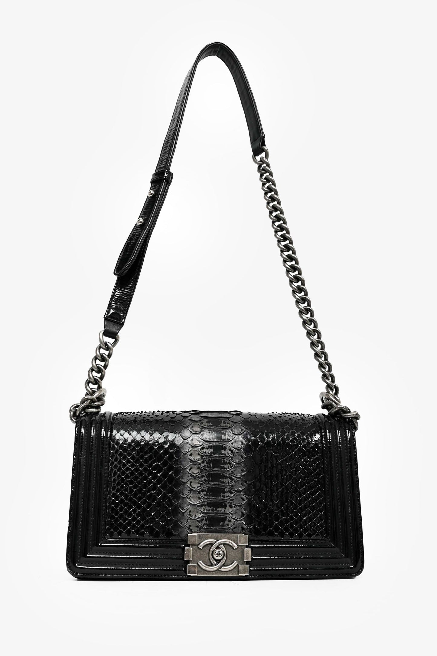 Chanel 2014-15 Black/Grey Python Medium Boy Bag