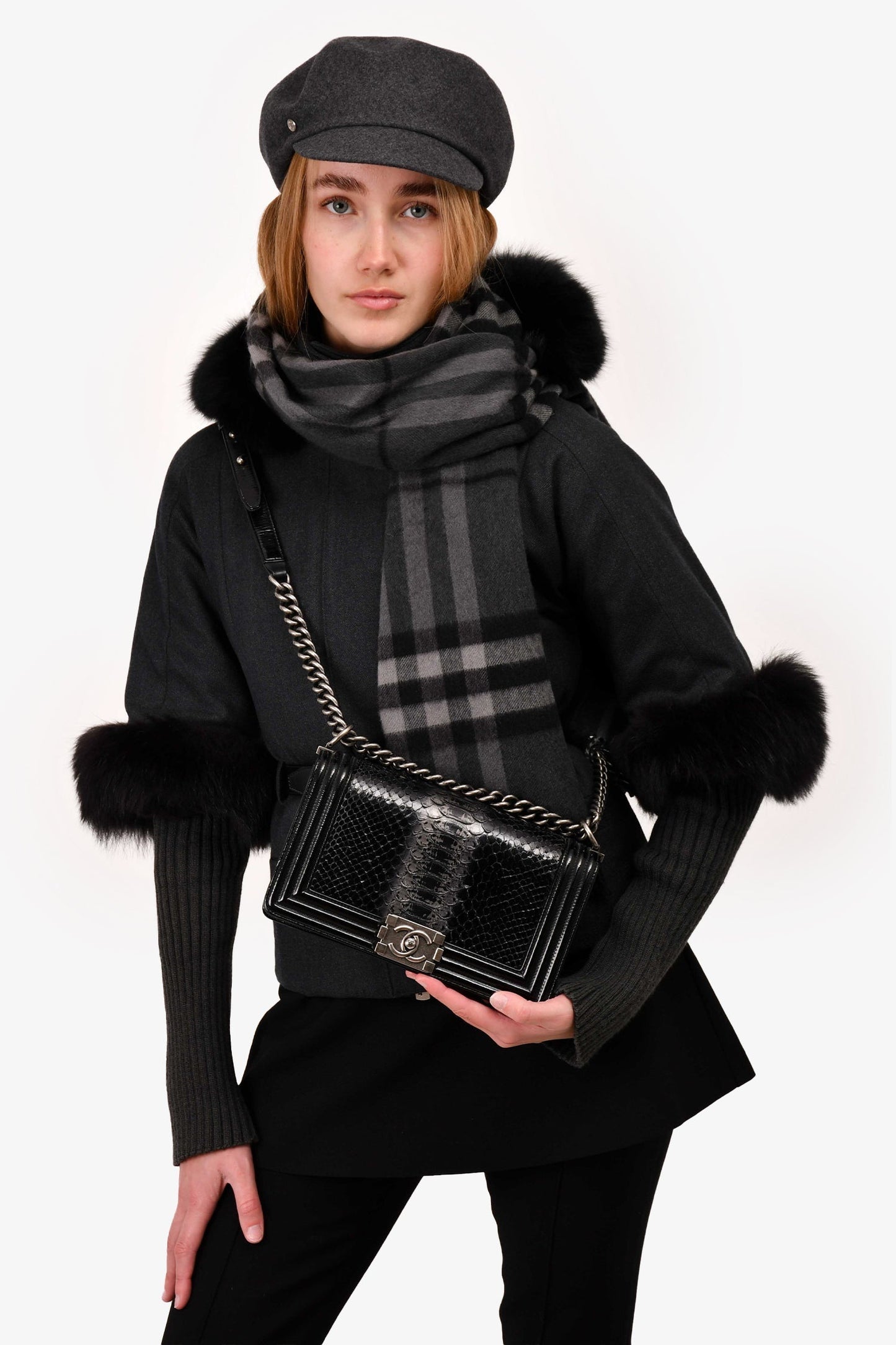 Chanel 2014-15 Black/Grey Python Medium Boy Bag