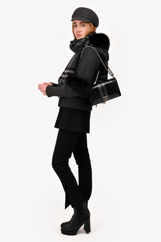 Chanel 2014-15 Black/Grey Python Medium Boy Bag