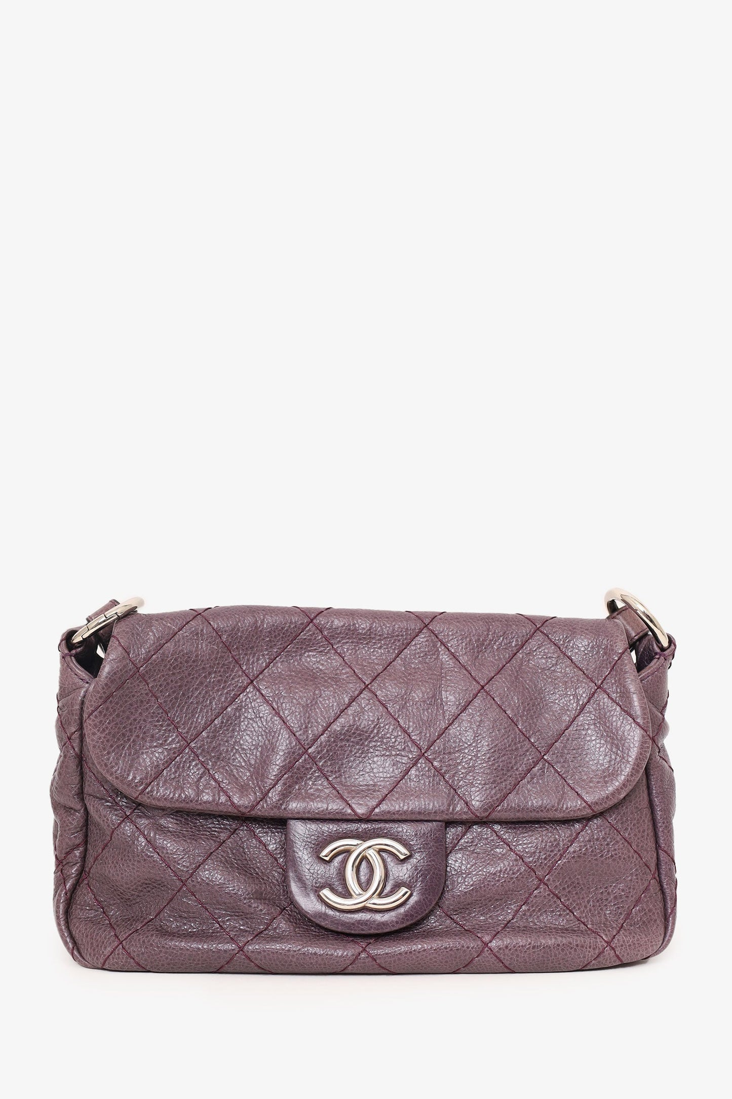 Chanel 2009-10 Purple Glazed Calfskin Stitched On The Road Flap Bag
