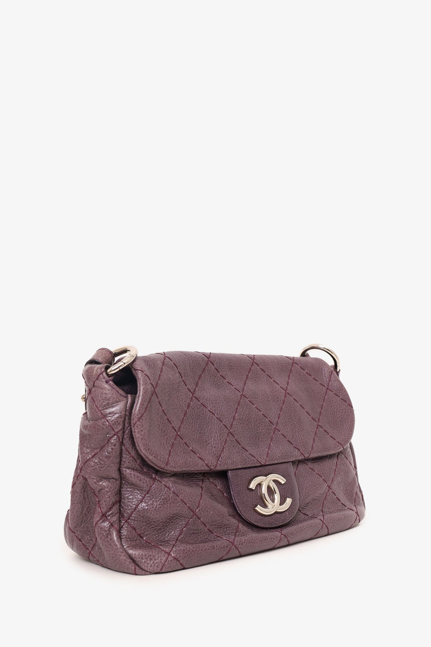 Chanel 2009-10 Purple Glazed Calfskin Stitched On The Road Flap Bag