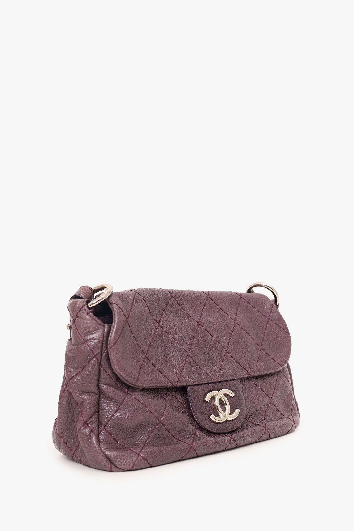 Chanel 2009-10 Purple Glazed Calfskin Stitched On The Road Flap Bag