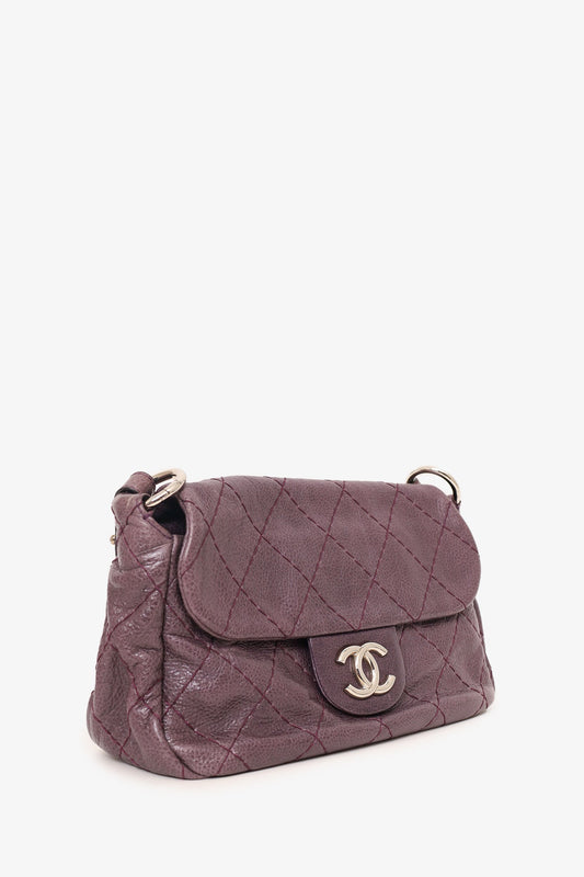 Chanel 2009-10 Purple Glazed Calfskin Stitched On The Road Flap Bag