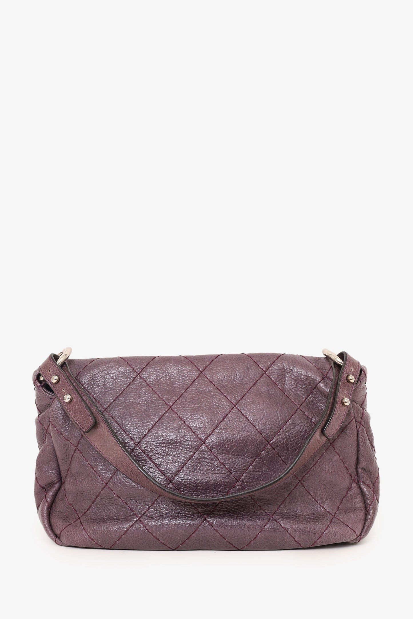 Chanel 2009-10 Purple Glazed Calfskin Stitched On The Road Flap Bag