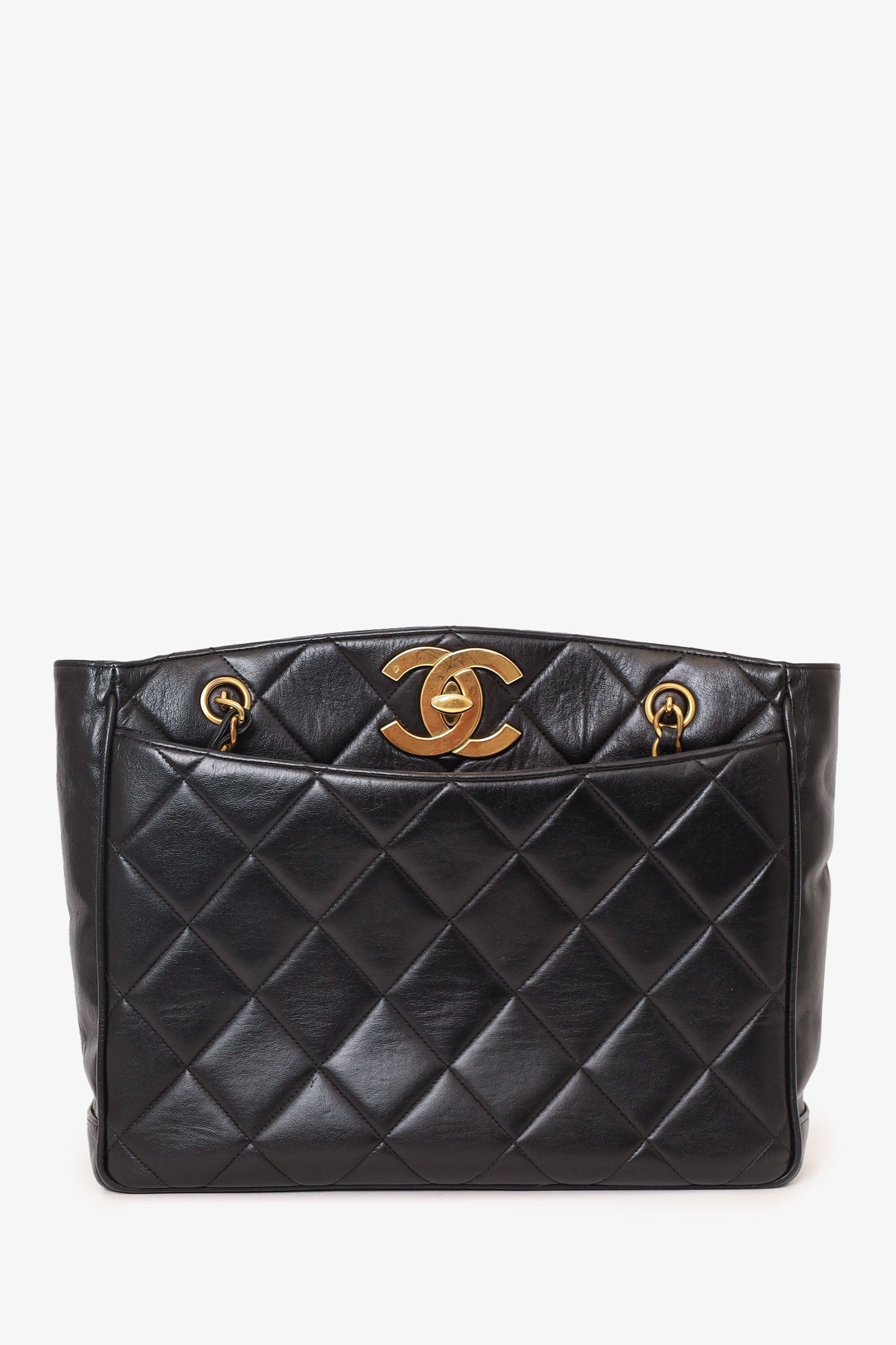 Chanel Black Quilted Lambskin CC Tote Bag