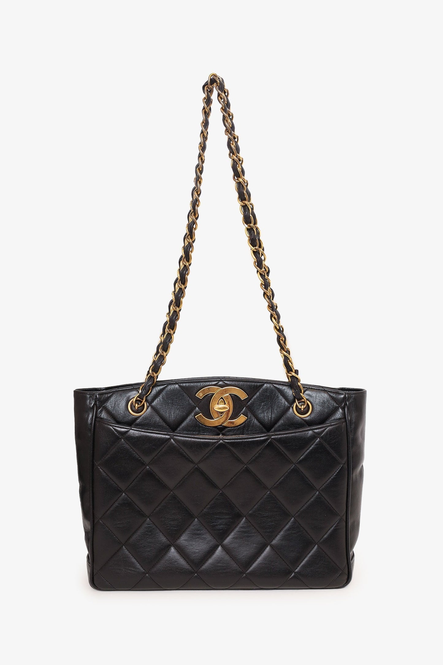 Chanel Black Quilted Lambskin CC Tote Bag