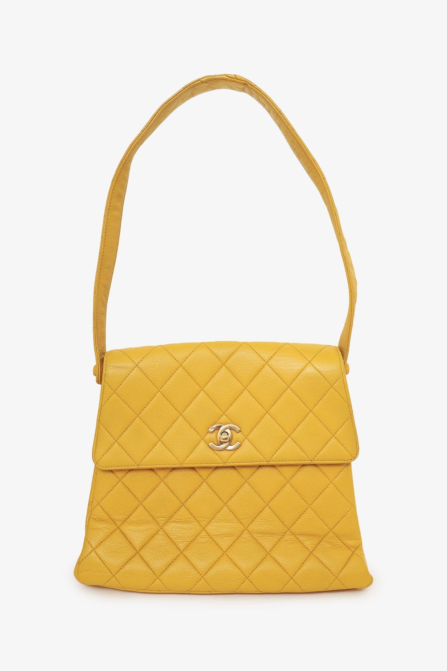 Chanel Yellow Caviar Leather CC Shoulder Bag
