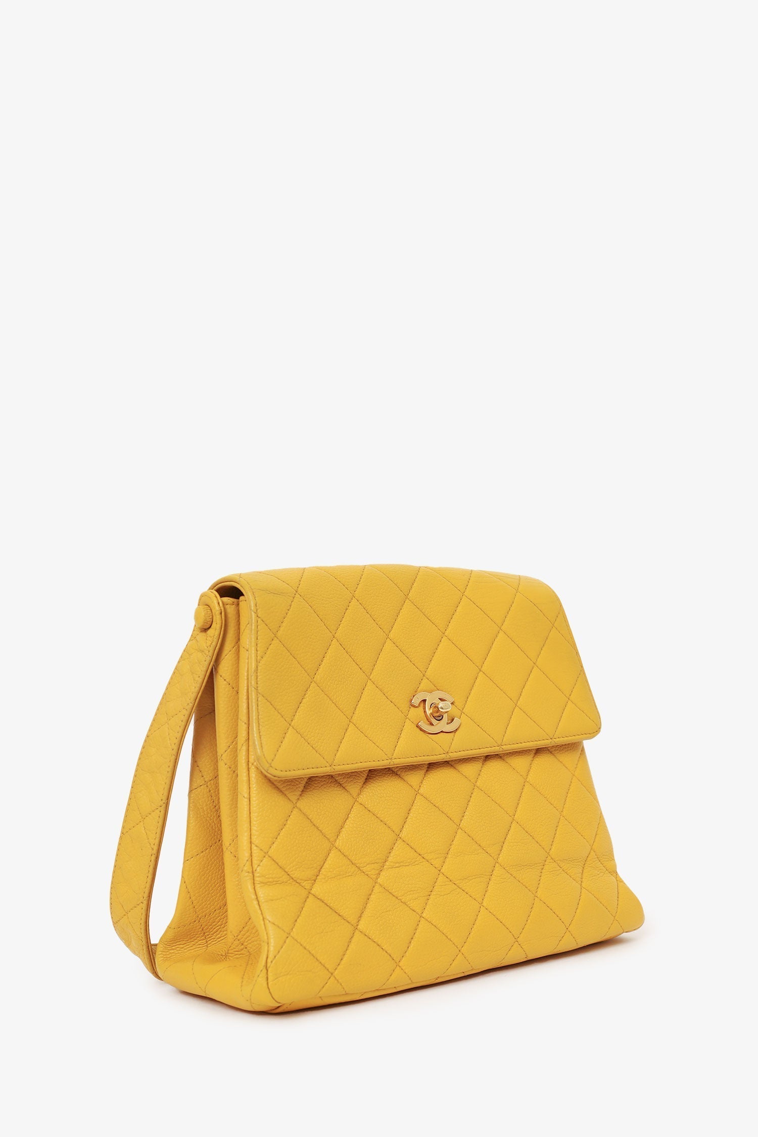 Chanel Yellow Caviar Leather CC Shoulder Bag