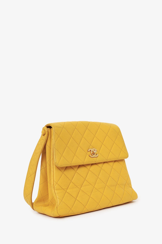Chanel Yellow Caviar Leather CC Shoulder Bag