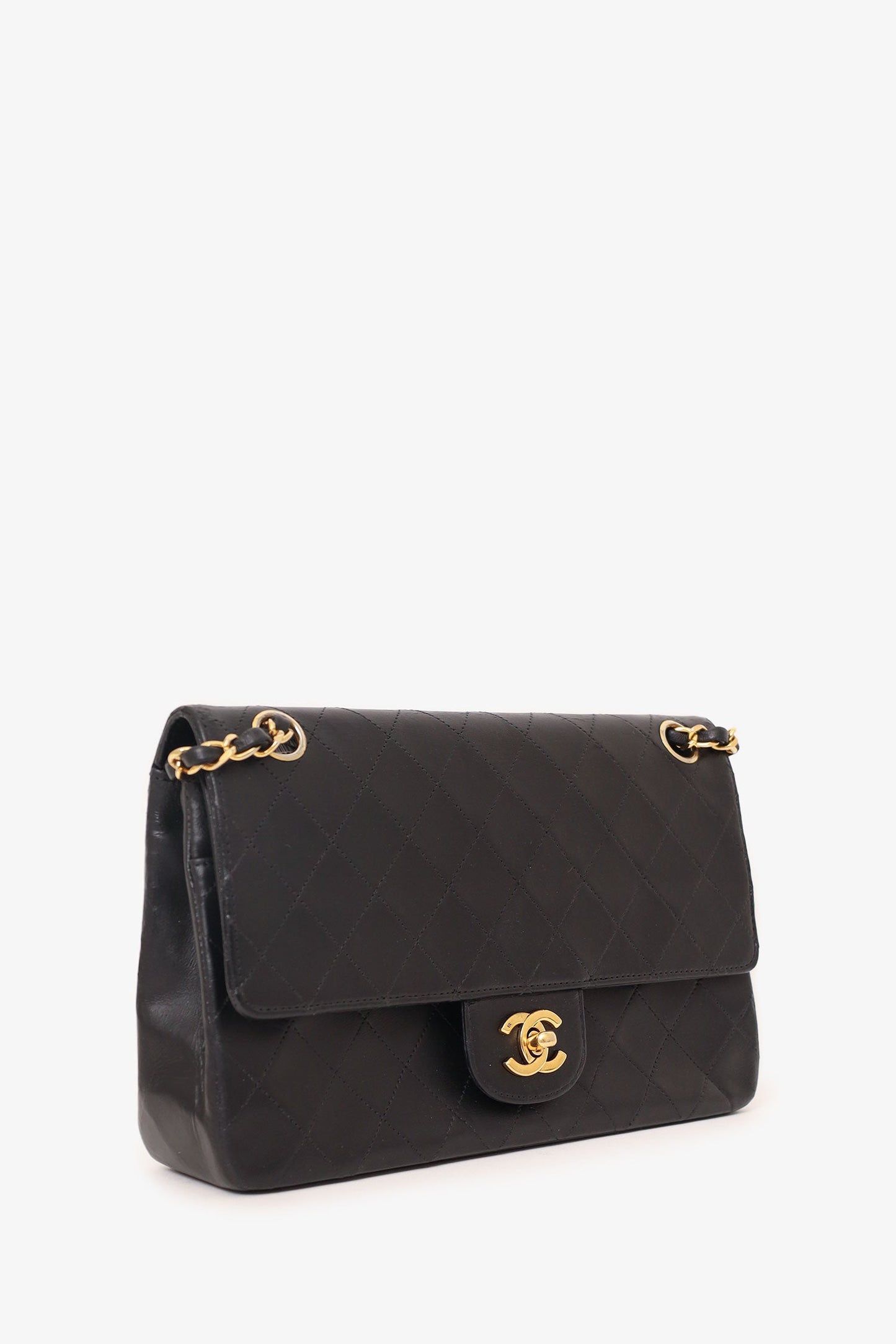 Chanel 1986-88 Black Quilted Lambskin Medium Double Flap Bag 'Refurbished'
