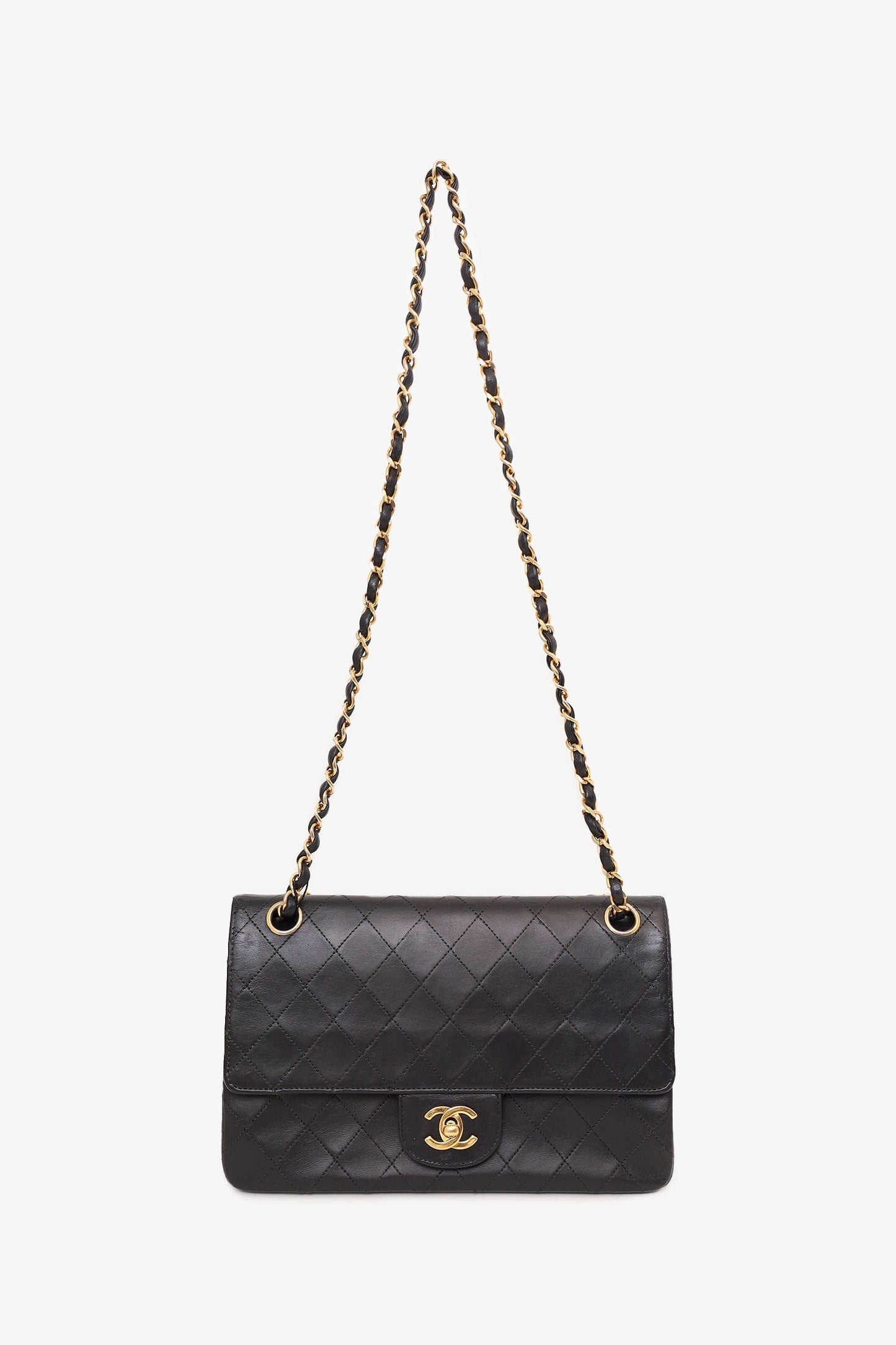 Chanel 1986-88 Black Quilted Lambskin Medium Double Flap Bag 'Refurbished'