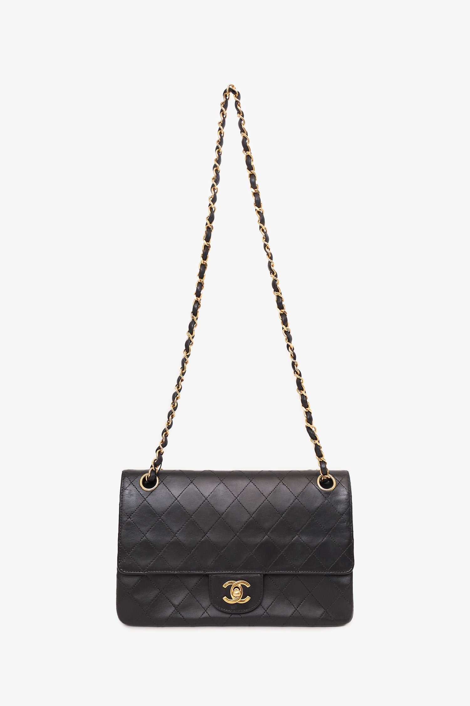 Chanel 1986-88 Black Quilted Lambskin Medium Double Flap Bag 'Refurbished'