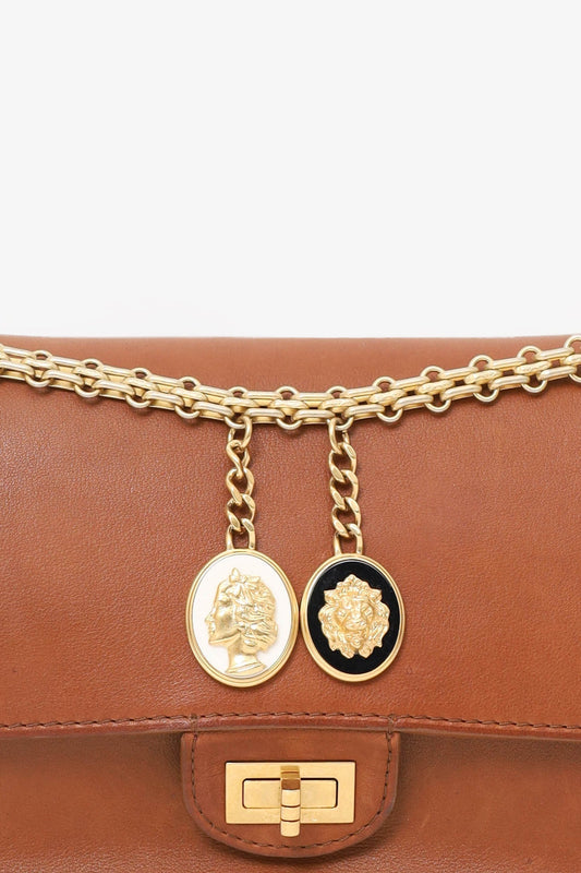 Chanel 2017 Brown Leather Medallion Charm Reissue 2.55 Shoulder Bag