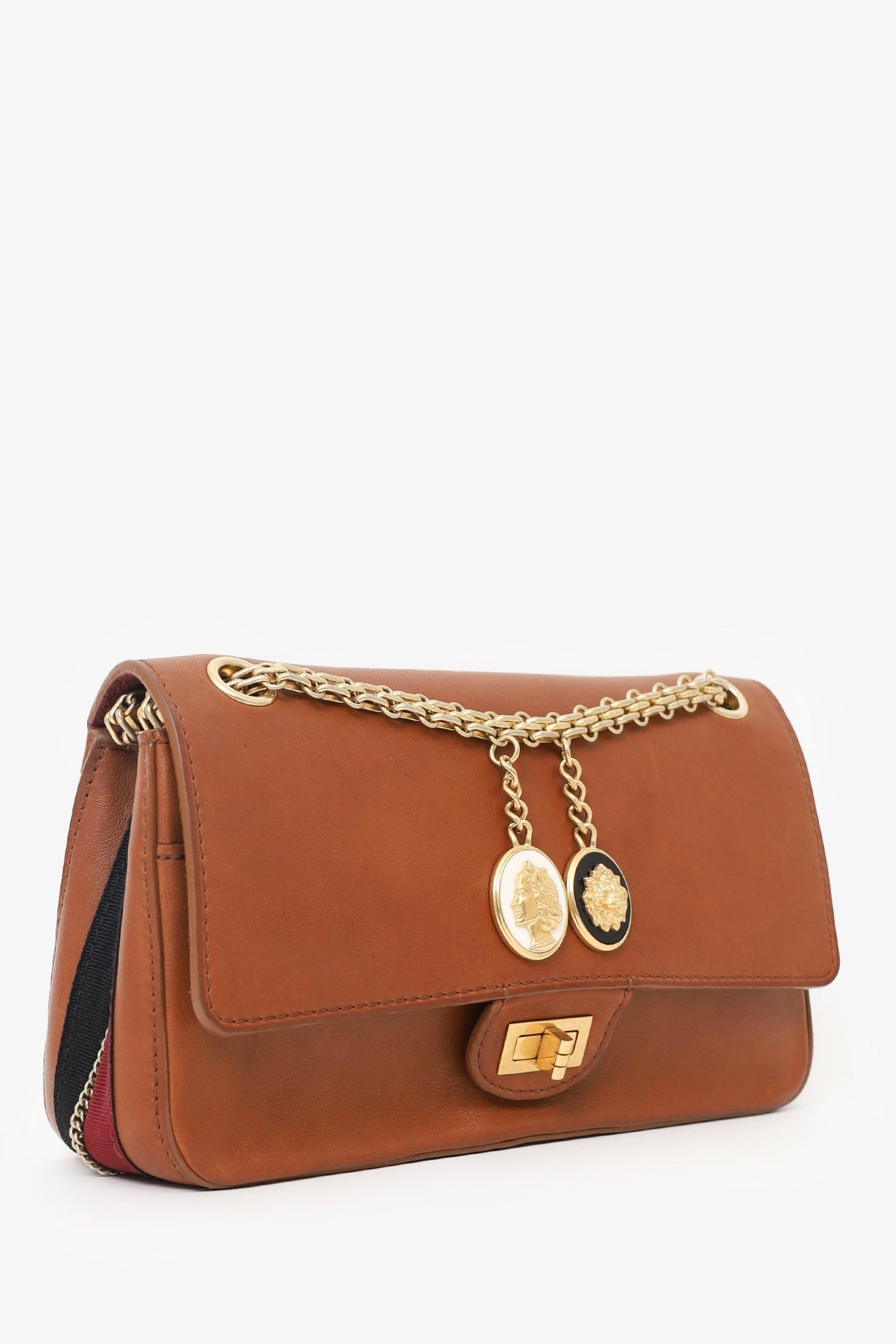 Chanel 2017 Brown Leather Medallion Charm Reissue 2.55 Shoulder Bag