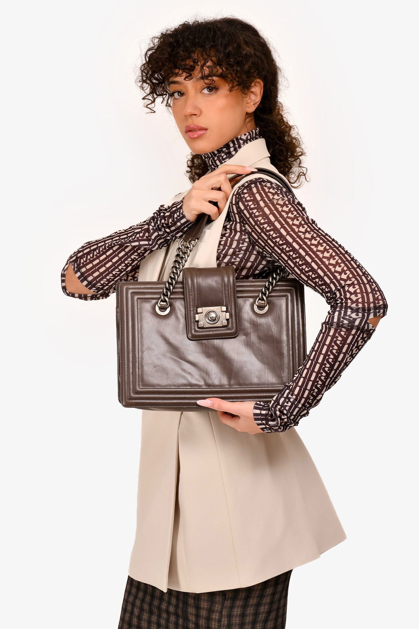 Chanel 2011 Grey Leather Reverso Boy Bag (As Is)