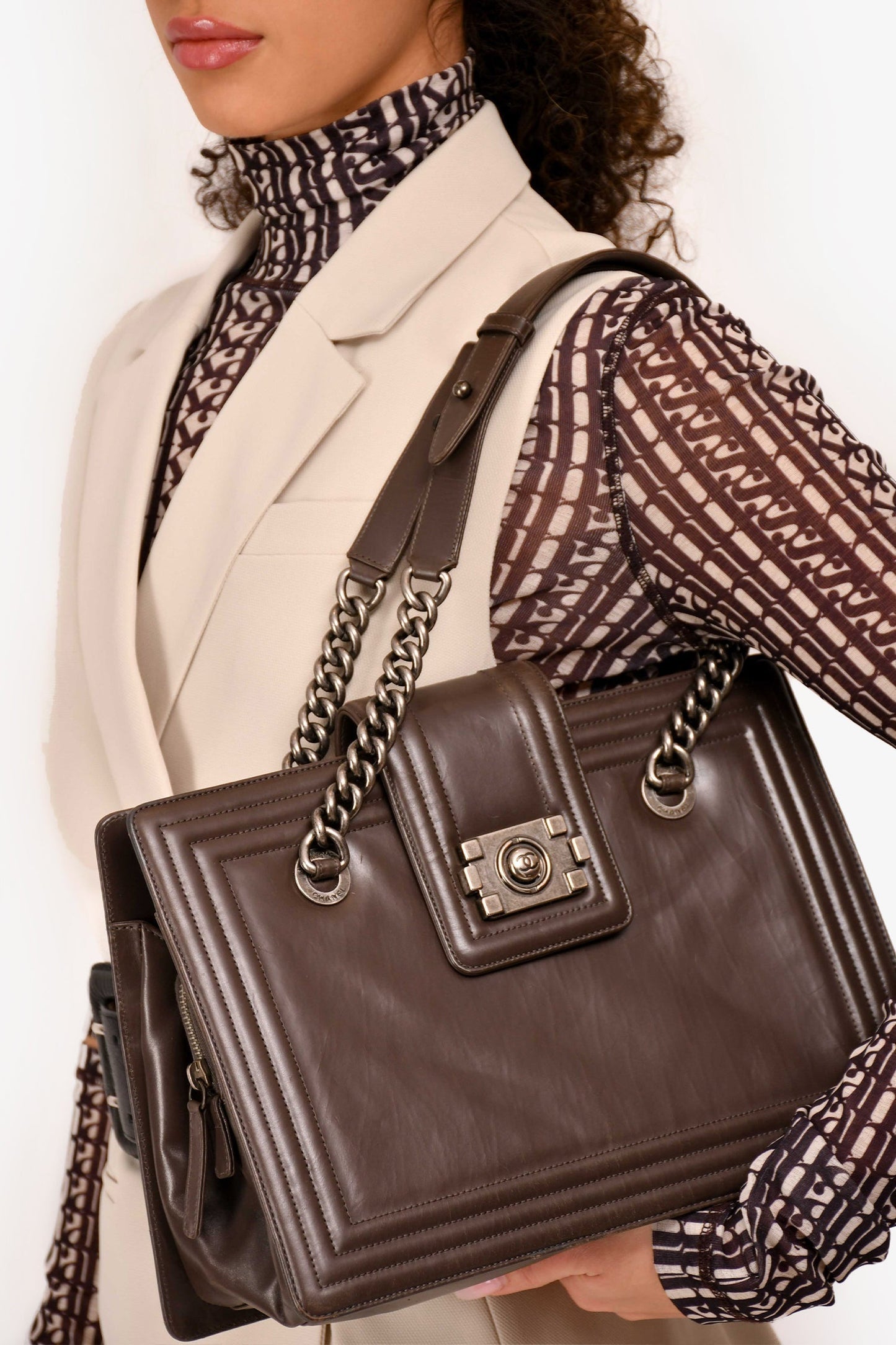 Chanel 2011 Grey Leather Reverso Boy Bag (As Is)
