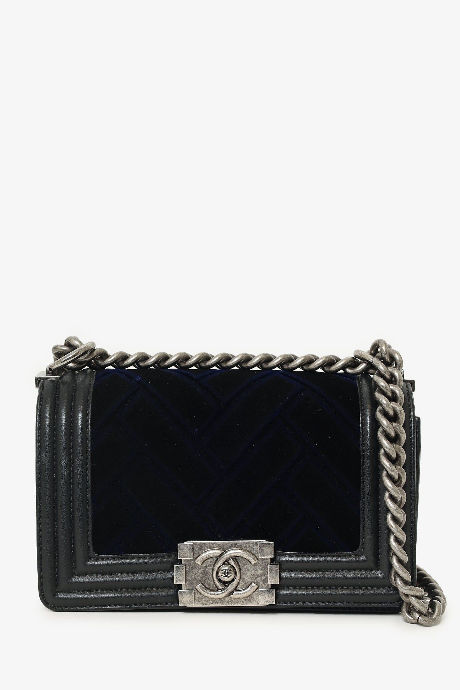 Chanel 2017 Black/Navy Velvet/Calfskin Small Boy Bag