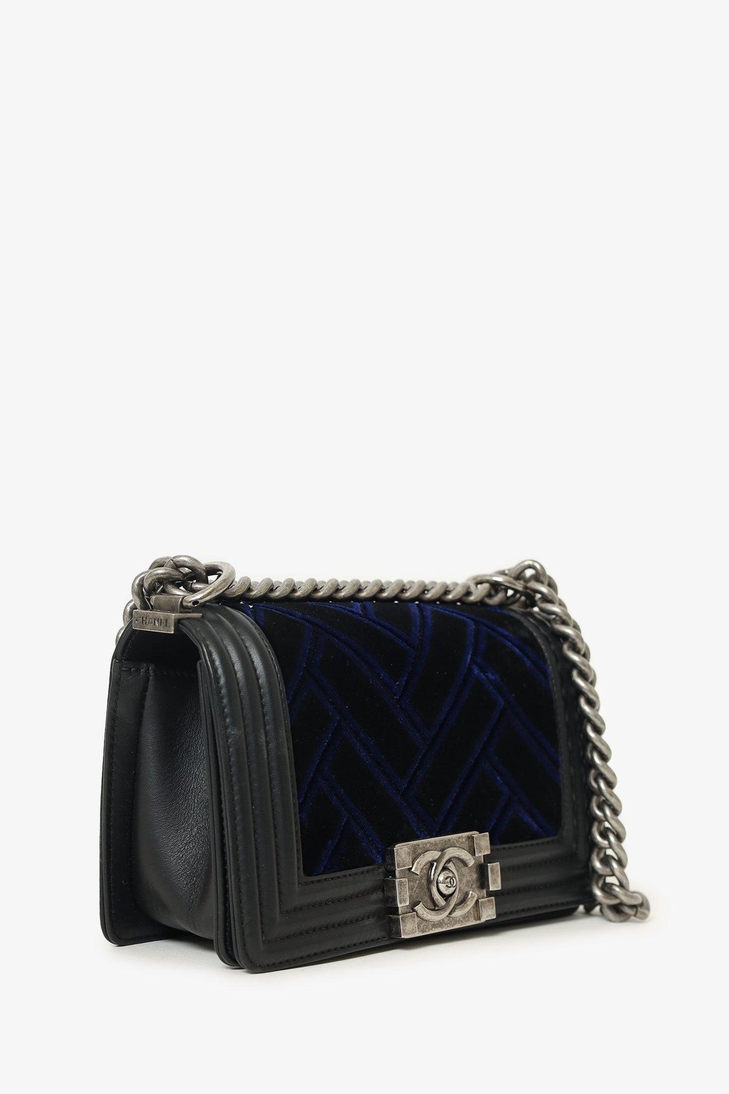 Chanel 2017 Black/Navy Velvet/Calfskin Small Boy Bag