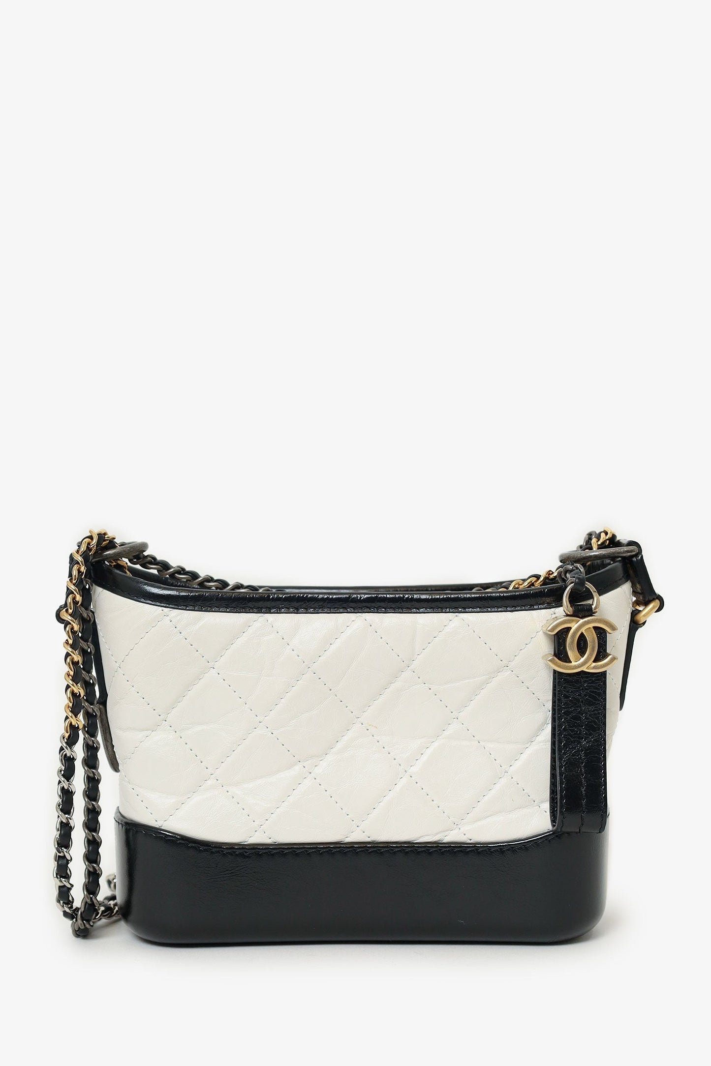 Chanel 2018 Black/White Lambskin Leather Small Gabrielle Bag