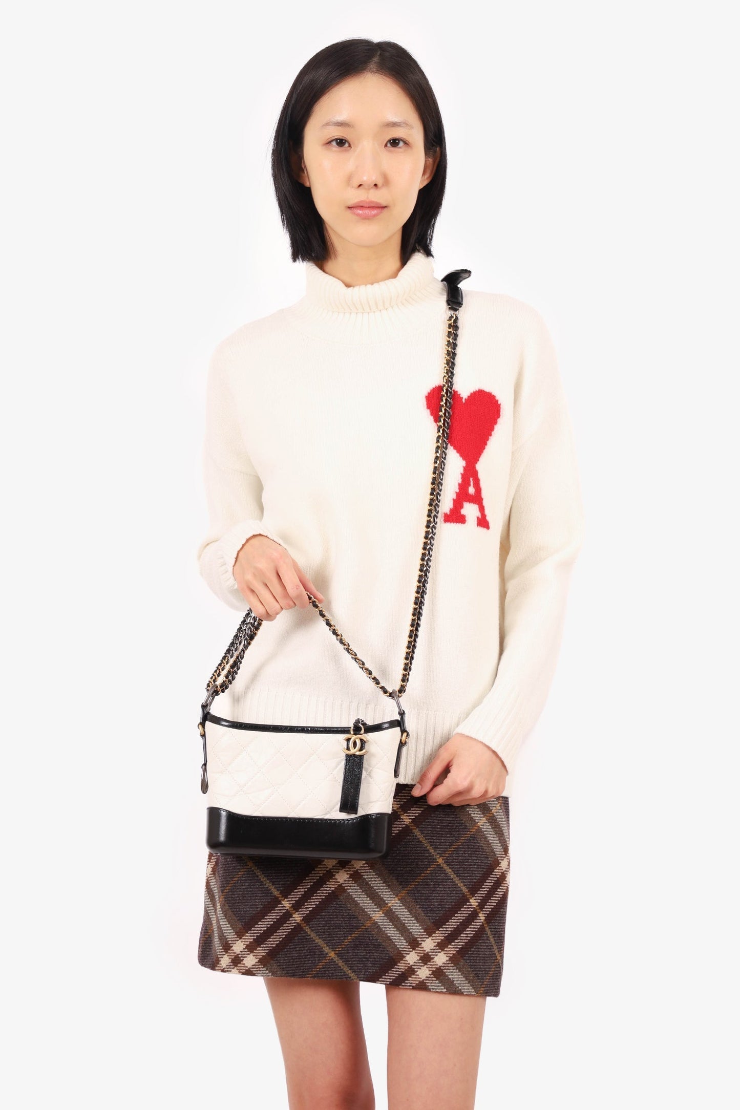 Chanel 2018 Black/White Lambskin Leather Small Gabrielle Bag