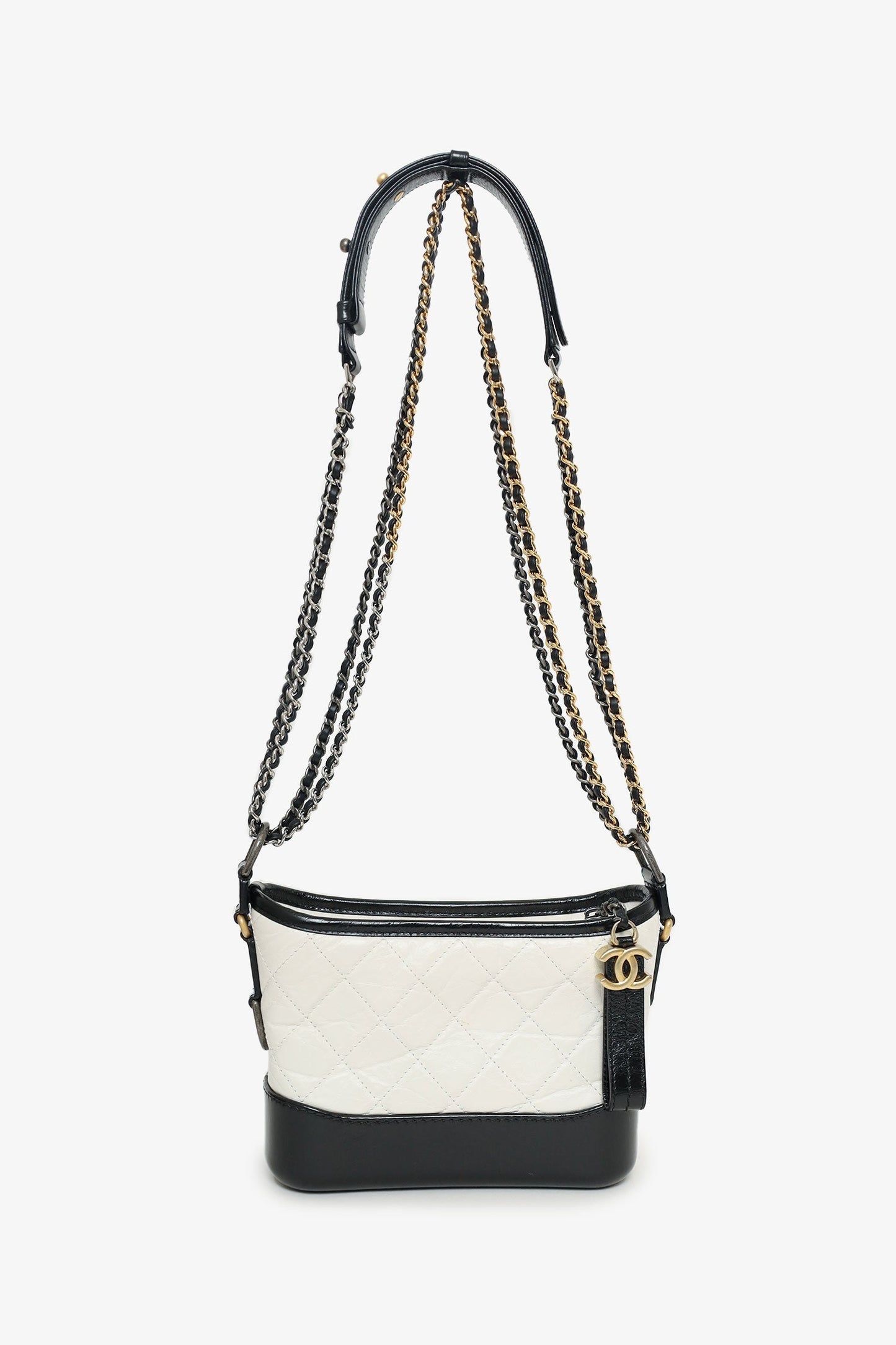 Chanel 2018 Black/White Lambskin Leather Small Gabrielle Bag