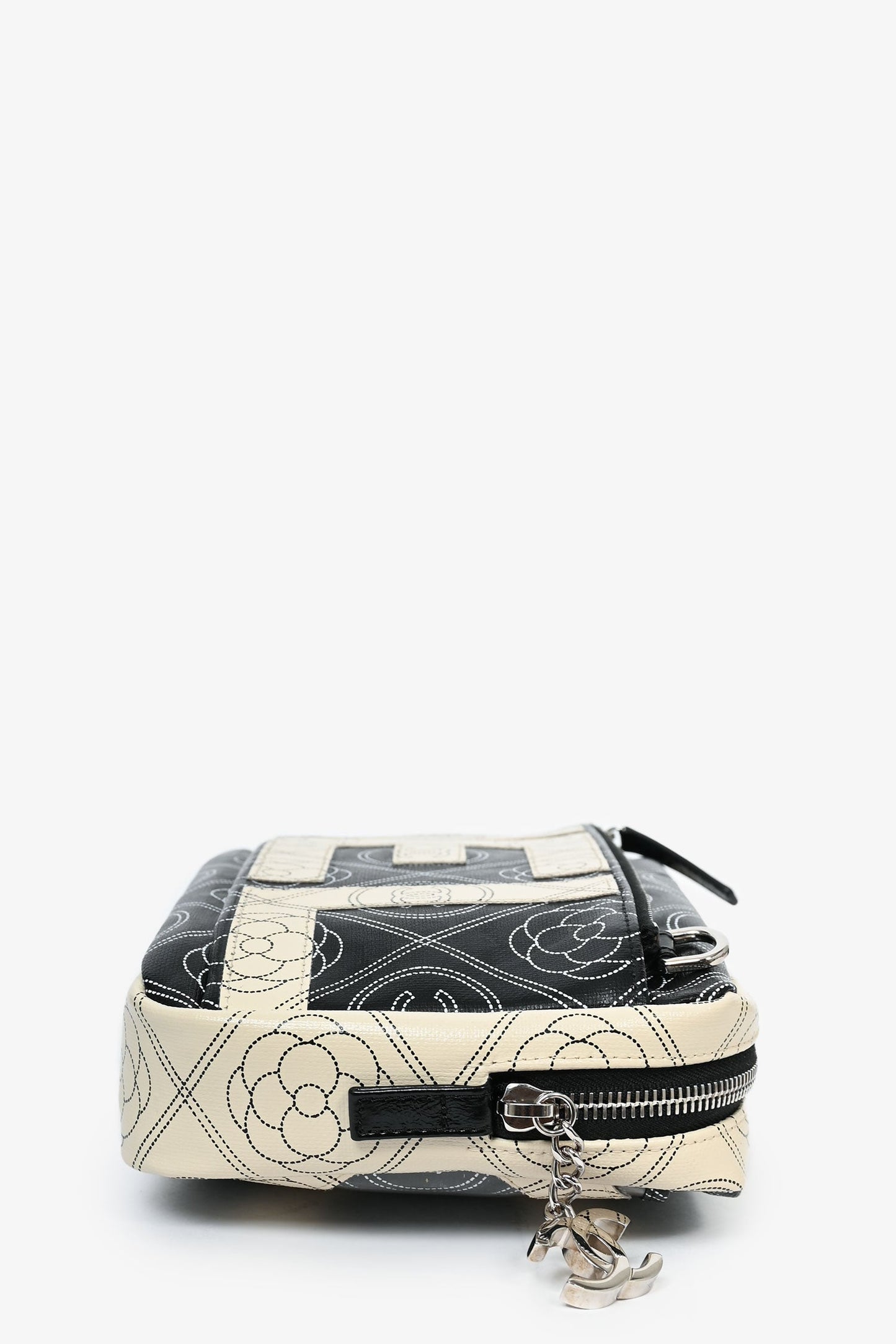 Chanel 2017/18 Black/White Coated Canvas Camellia Logo Camera Bag with Strap