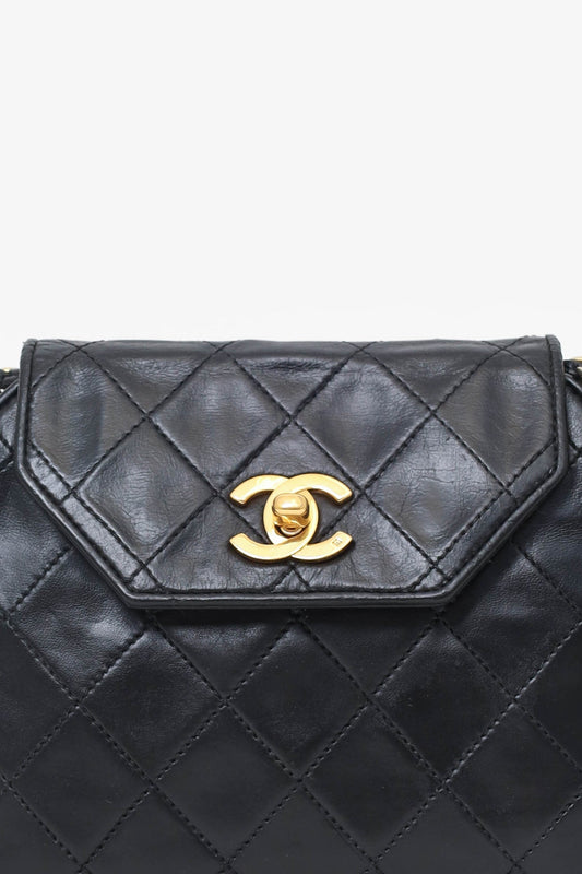 Chanel Black Quilted Leather Octagon CC Flap Bag