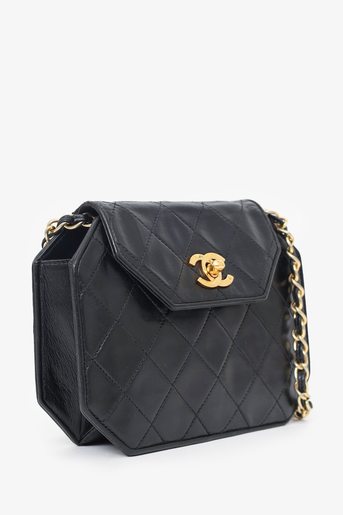 Chanel Black Quilted Leather Octagon CC Flap Bag