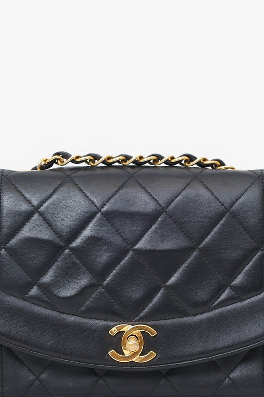Chanel Black Lambskin Small Diana Flap Bag