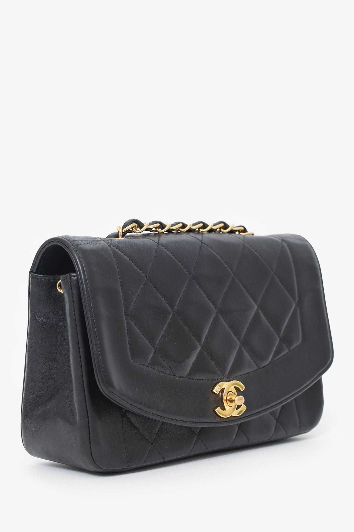 Chanel Black Lambskin Small Diana Flap Bag