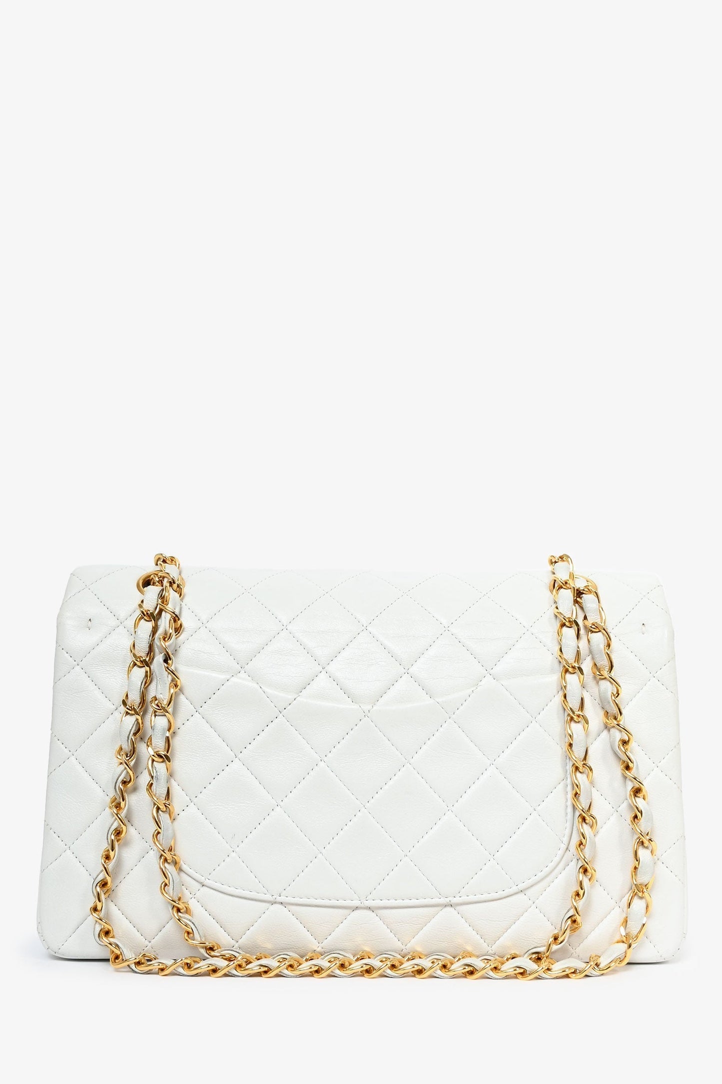 Chanel 1991-94 White Quilted Leather Medium Double Flap (Refurbished) Shoulder Bag