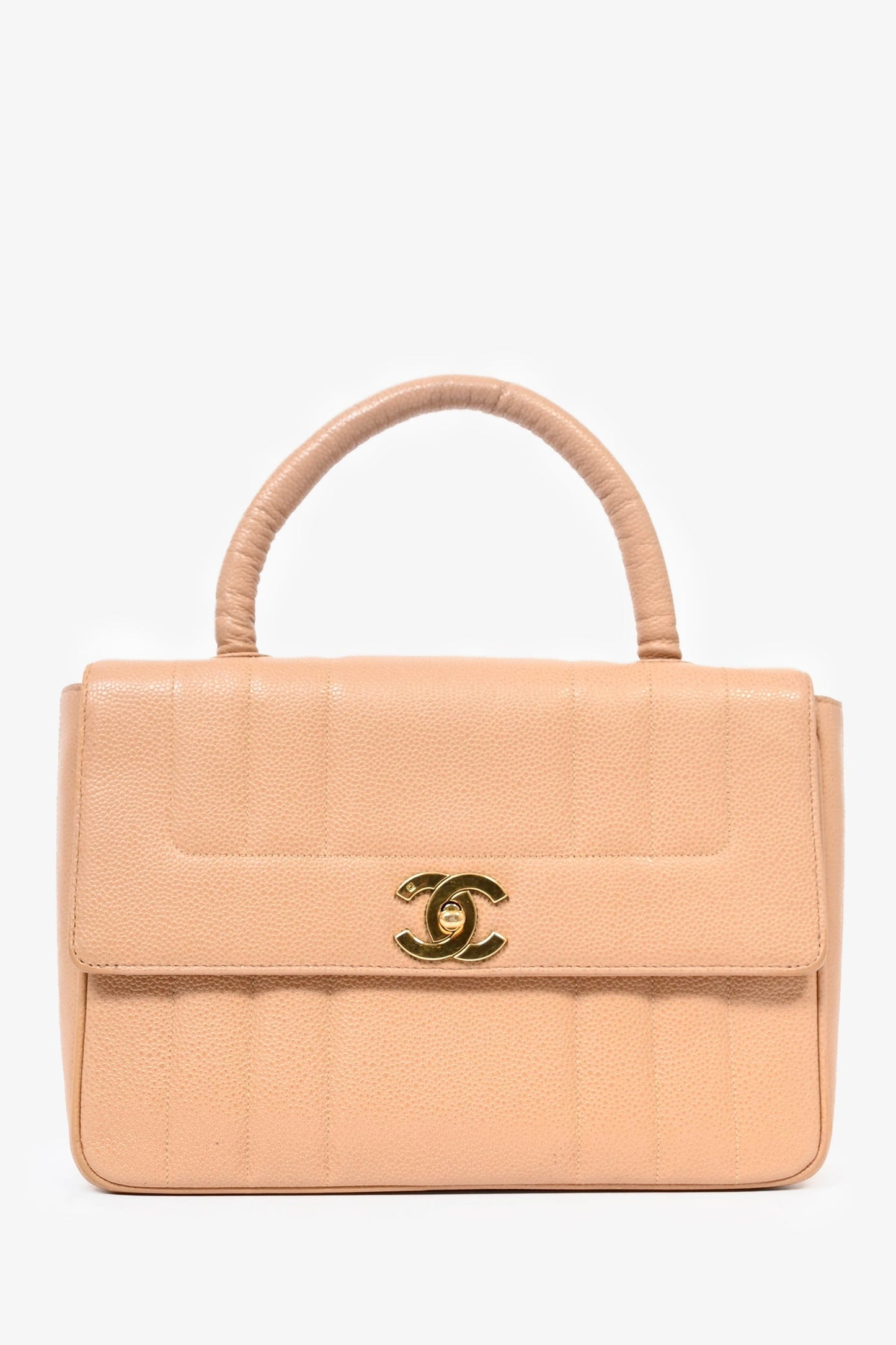 Chanel 1995 Beige Caviar Leather Kelly Mademoiselle Top Handle Handbag