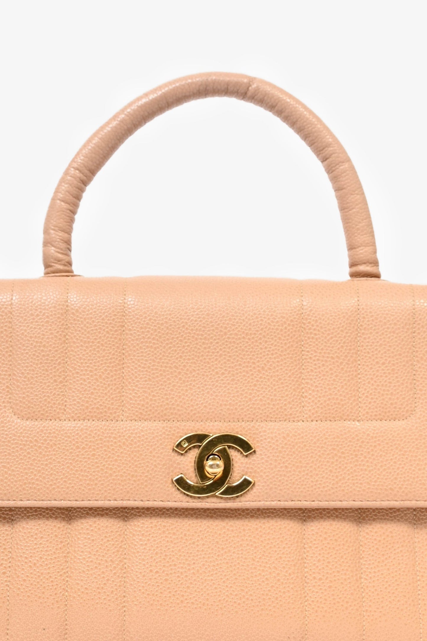 Chanel 1995 Beige Caviar Leather Kelly Mademoiselle Top Handle Handbag