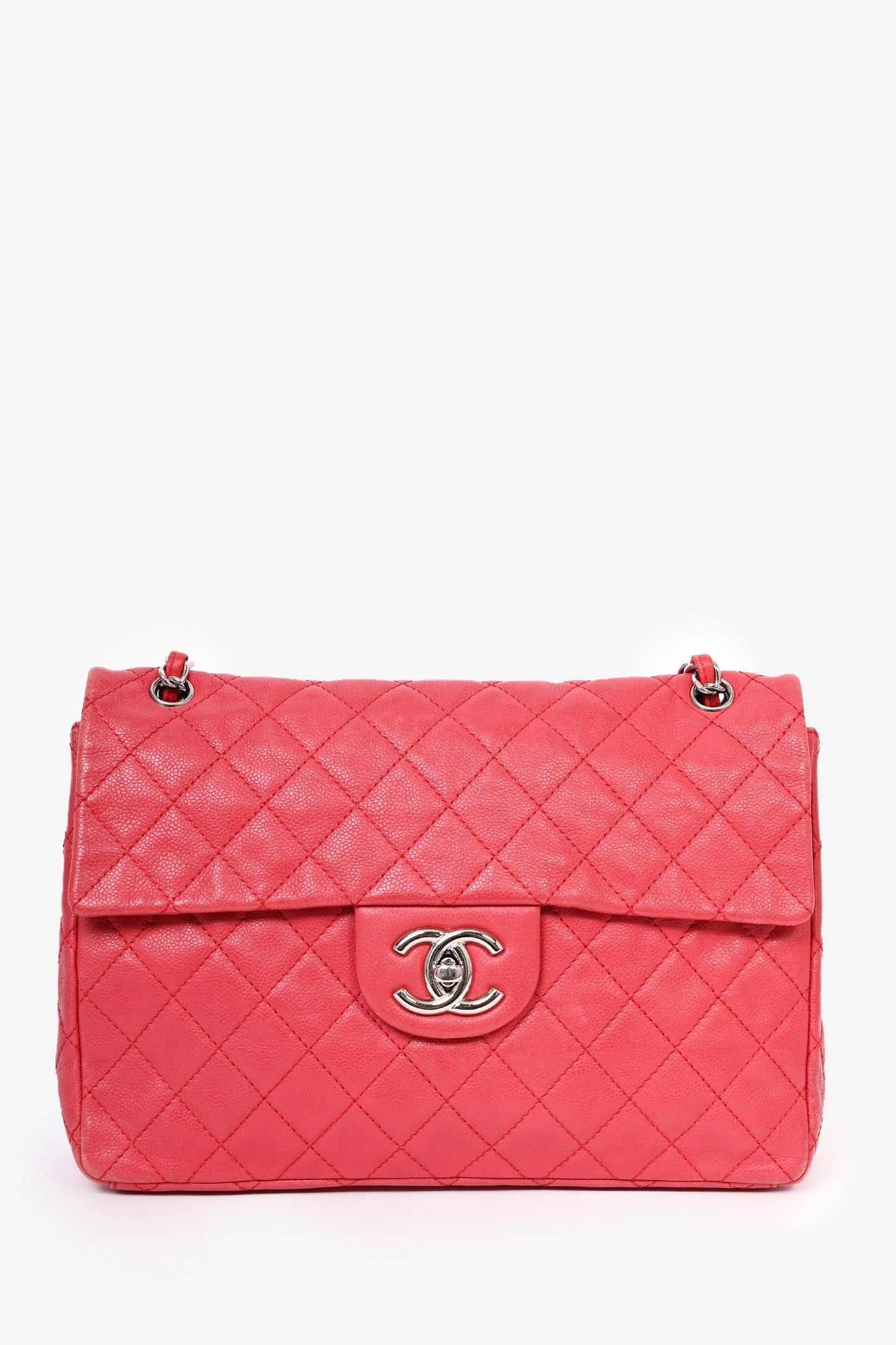 Chanel 2008/09 Red Caviar Leather CC Quilted Maxi Shoulder Bag
