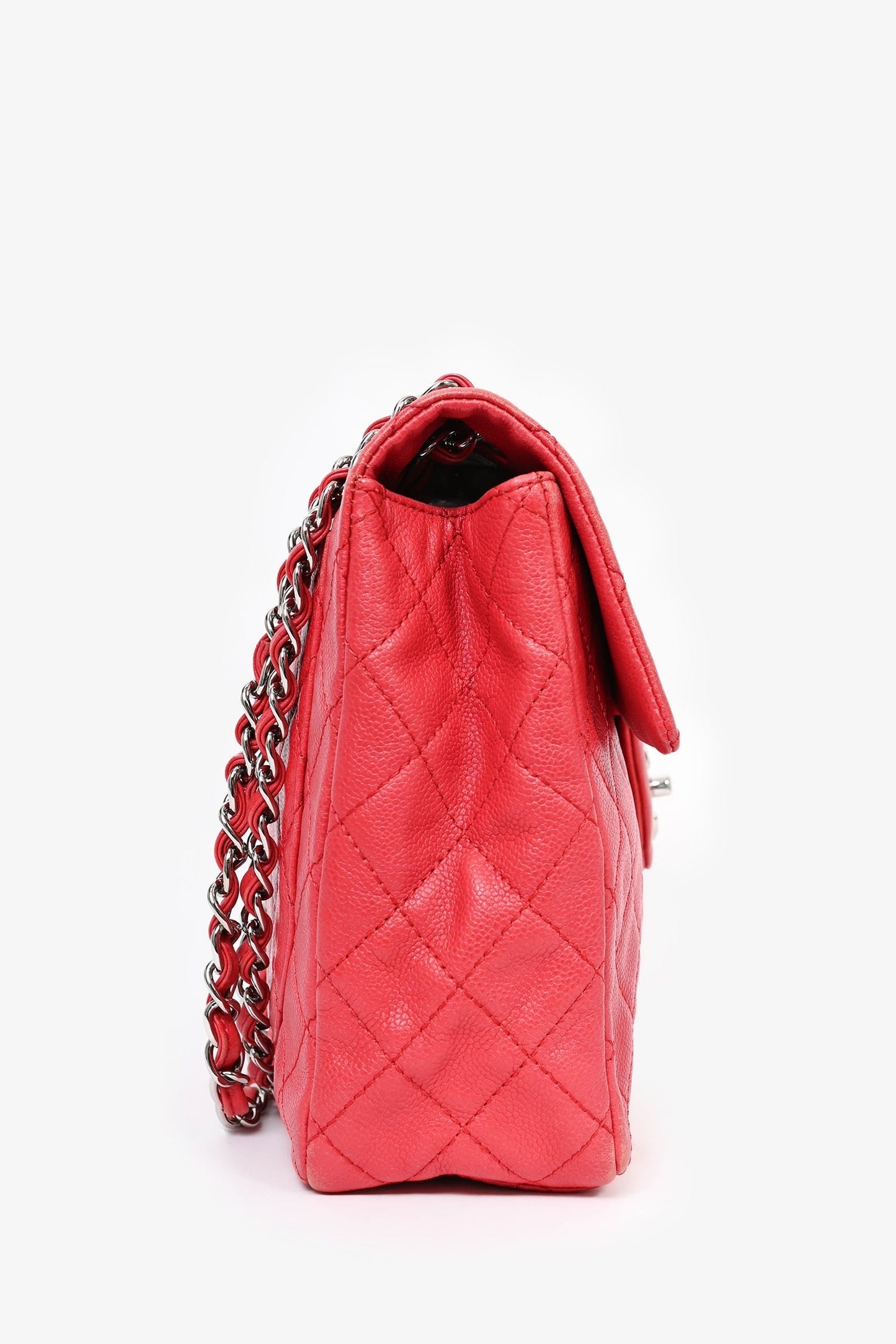 Chanel 2008/09 Red Caviar Leather CC Quilted Maxi Shoulder Bag