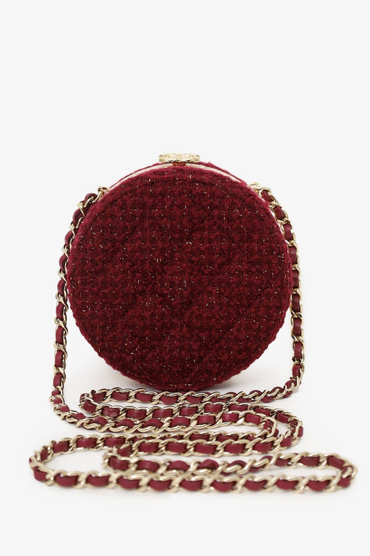 Chanel 2022 Burgundy Tweed Vanity Clutch on Chain