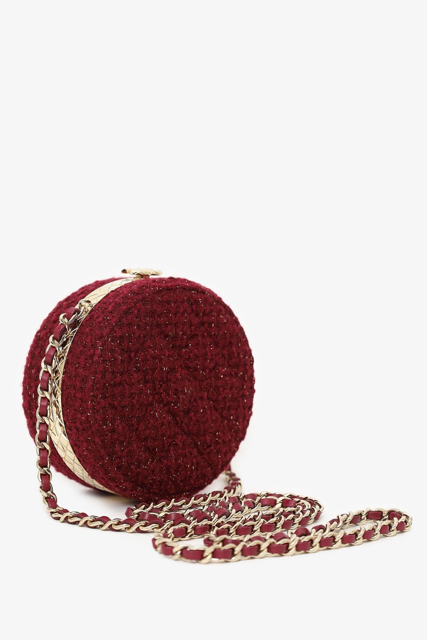 Chanel 2022 Burgundy Tweed Vanity Clutch on Chain