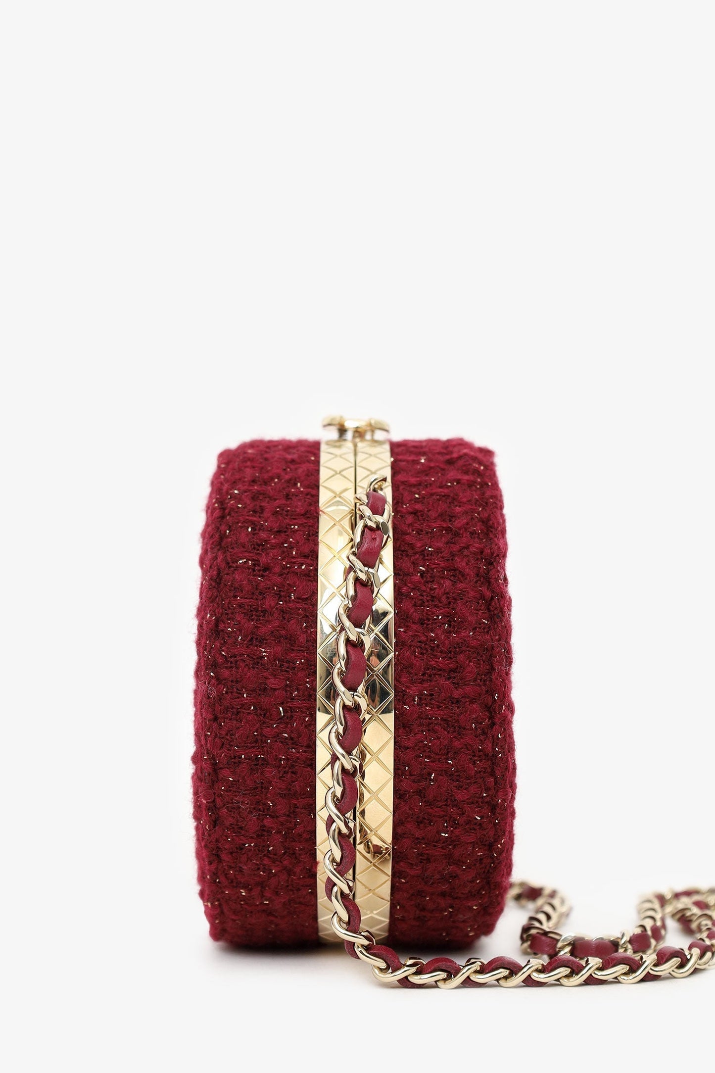 Chanel 2022 Burgundy Tweed Vanity Clutch on Chain
