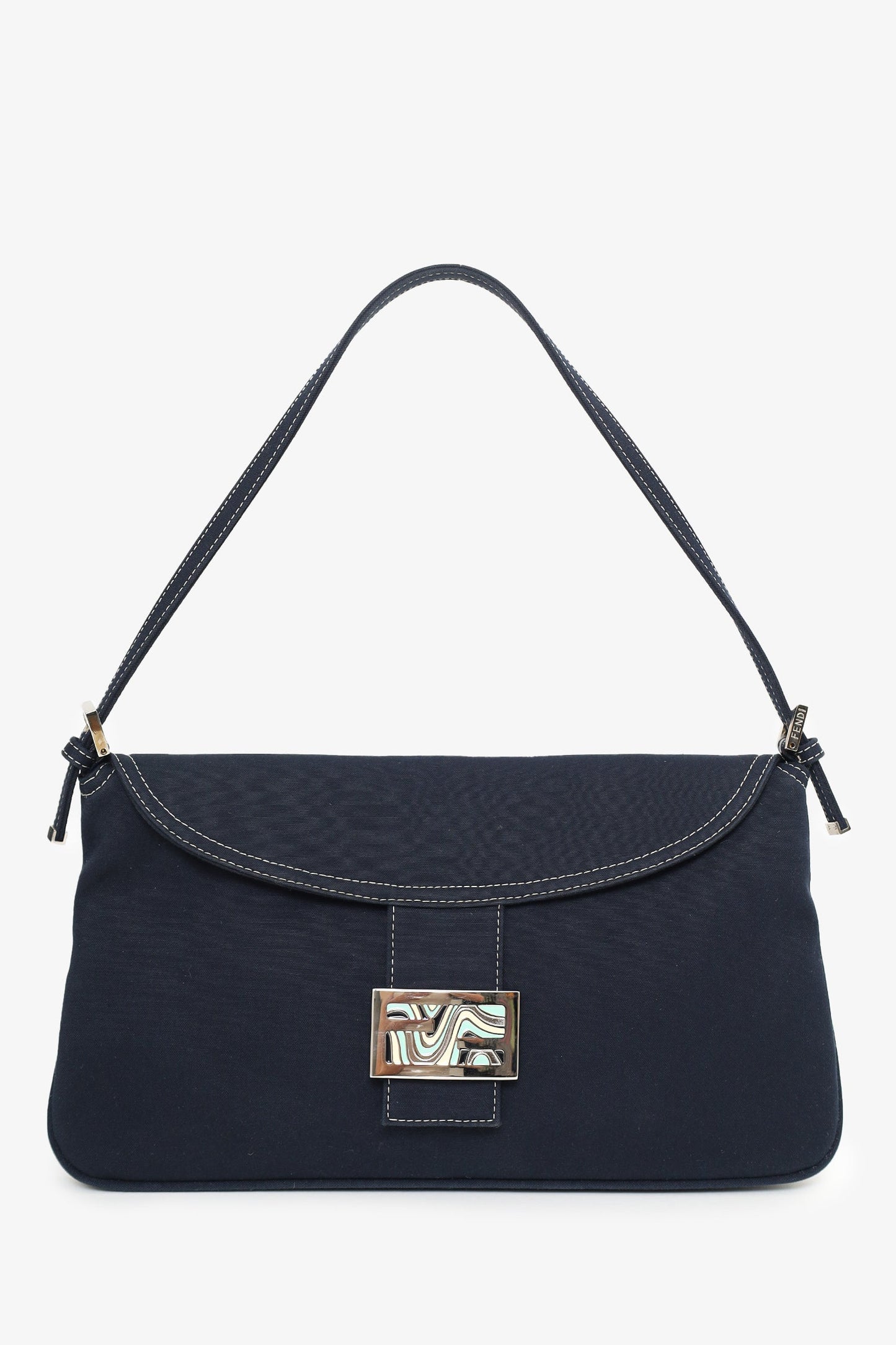 Fendi Navy Canvas Mama Baguette Shoulder Bag