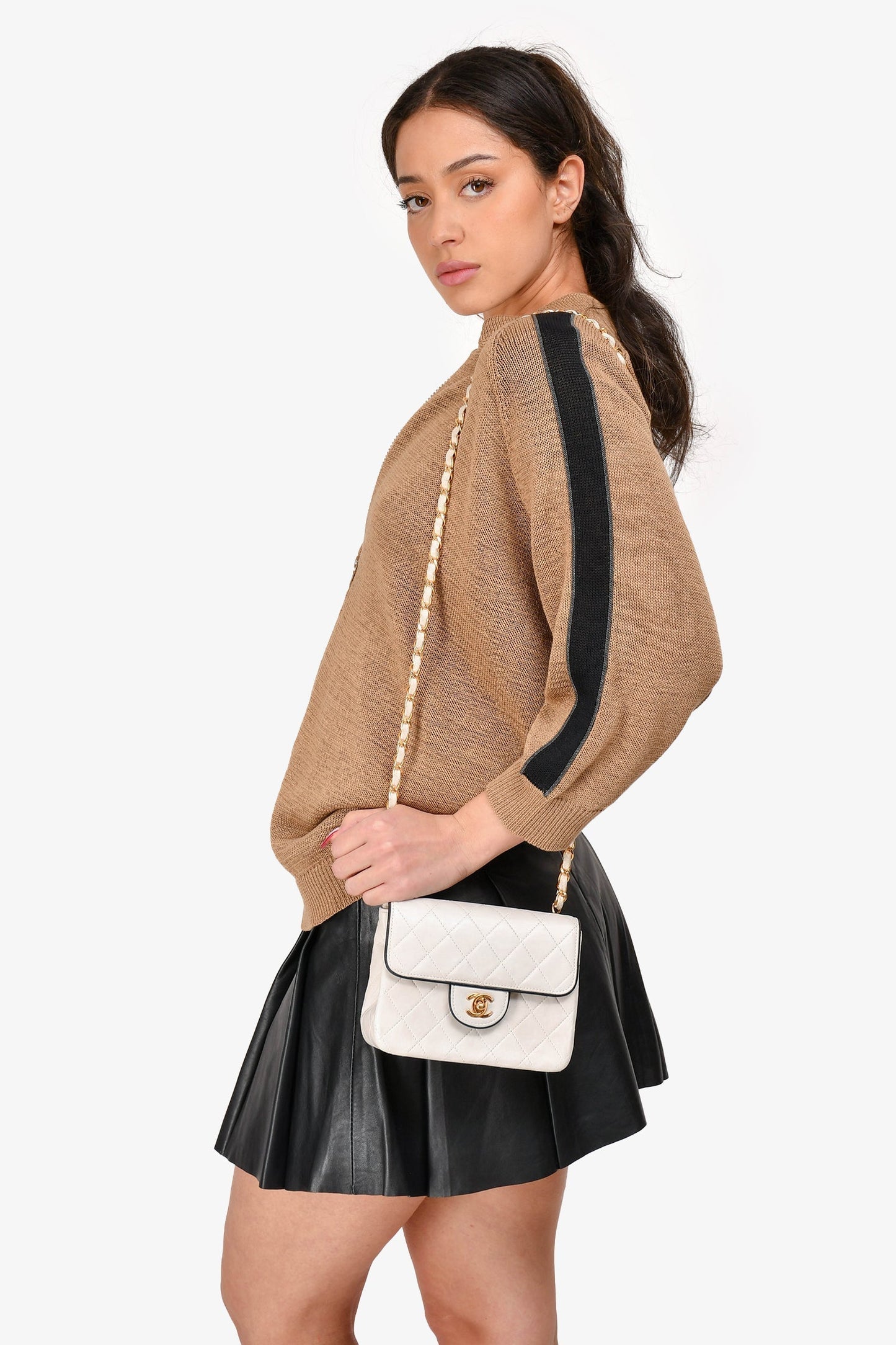 Chanel 1989-91 White/Black Lambskin Leather Mini Square Flap Bag (Refurbished)