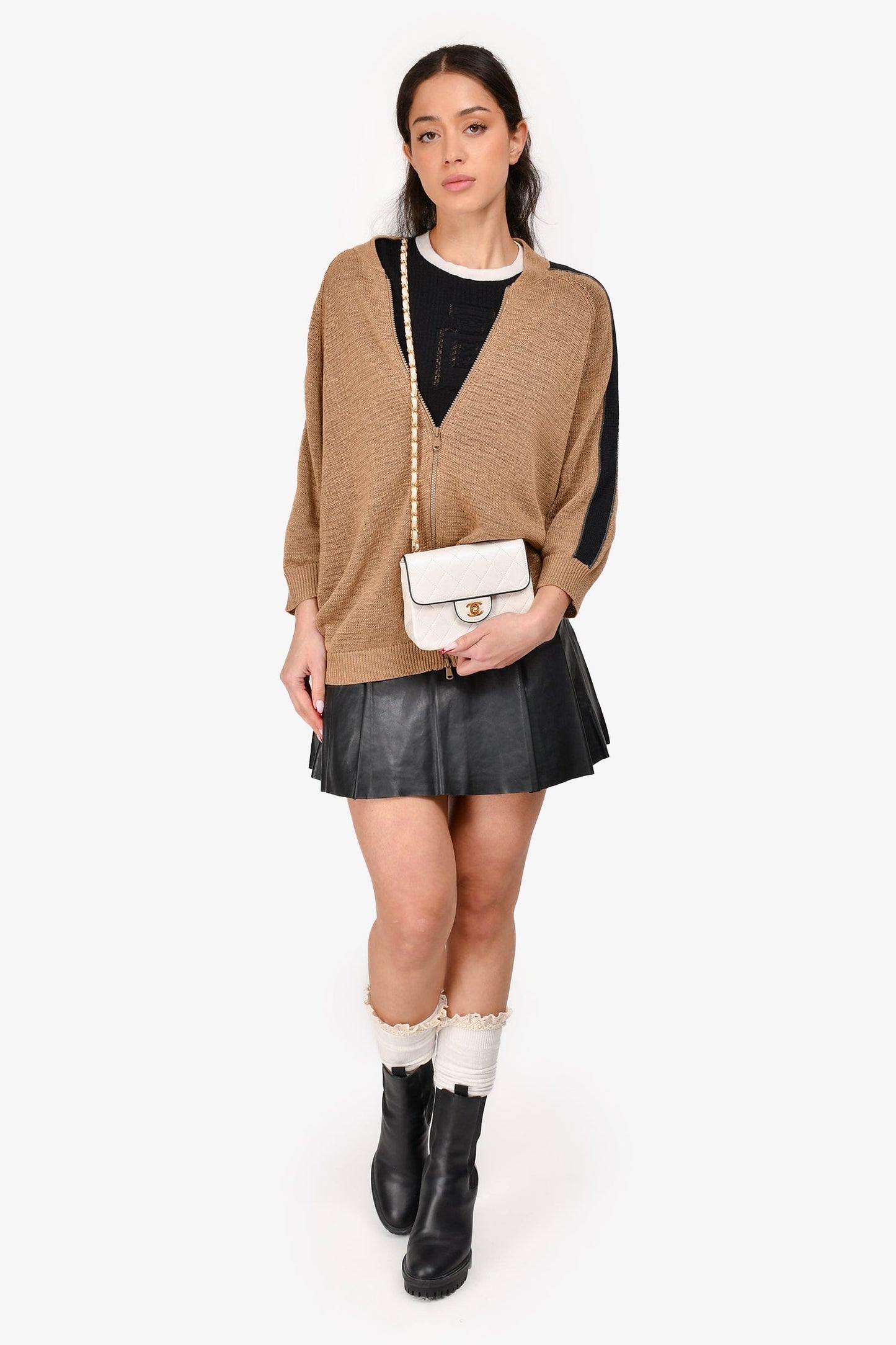 Chanel 1989-91 White/Black Lambskin Leather Mini Square Flap Bag (Refurbished)