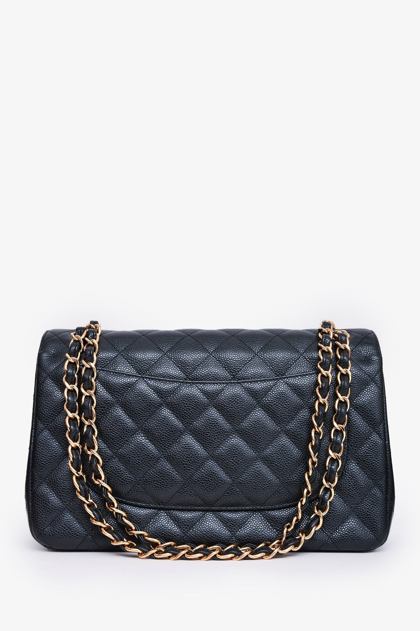 Chanel 2019 Black Caviar Leather Jumbo Double Flap Should Bag